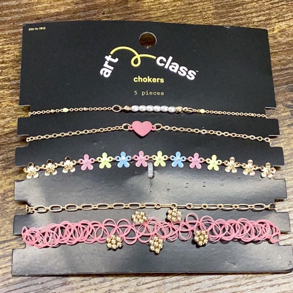 Art Class Chokers Set - Pink, Gold, Multicolor